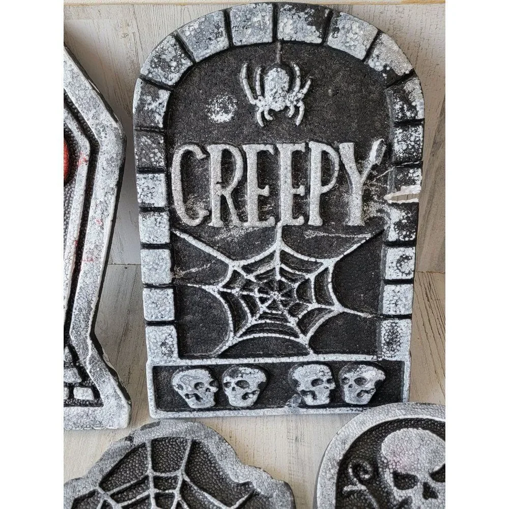 Glitter spider skull creepy‎ Tombstone Halloween set web prop